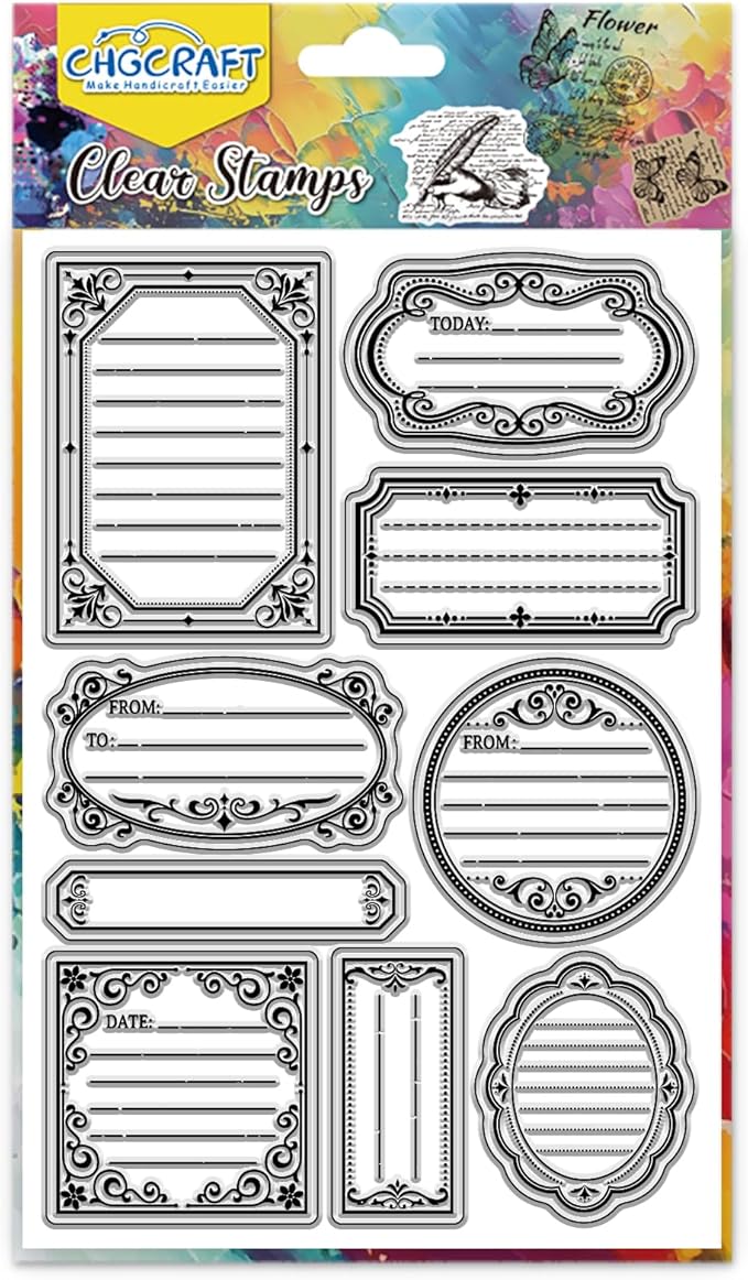 CHGCRAFT Label Frame Clear Stamp Transparent Handicraft Stamps for DIY Scrapbooking Photo Album Decorative Cards Making, Frame, 6.3x4.3inch
