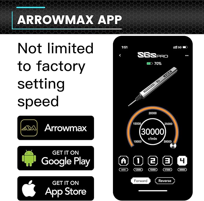 AM ARROWMAX Smart Engraving Pen, HollowCup Motor, 42 Bits with Aluminum Case, OLED, Magnetic Charge, Mini Electric Engraving Tool for Metal, Wood, Glass and Plastic (SGS MAX)
