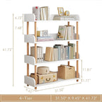 4-Tier Wooden Open Bookcase - Modern Display Bookshelf with Top Edge and Solid Wood Frame for Home and Office, Storage Cabinet, Warm White