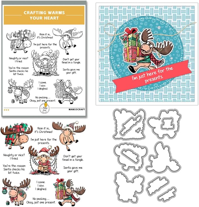 Christmas Clear Stamp Set Reusable Clear Silicone Stamps with Pumpkins, Skulls, Bats, Santa Claus and Holiday Designs for Cards, Scrapbooking, journaling and DIY templates (Christmas Reindeer)