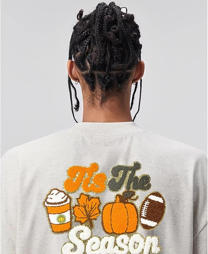 Fall Iron on Patches Pumpkin Maple Leaves Plaid Chenille Embroidery Sew on Stickers Applique for DIY Crafts T Shirt Clothing Jackets Backpacks Jeans Autumn Halloween Party Decorations Accessories