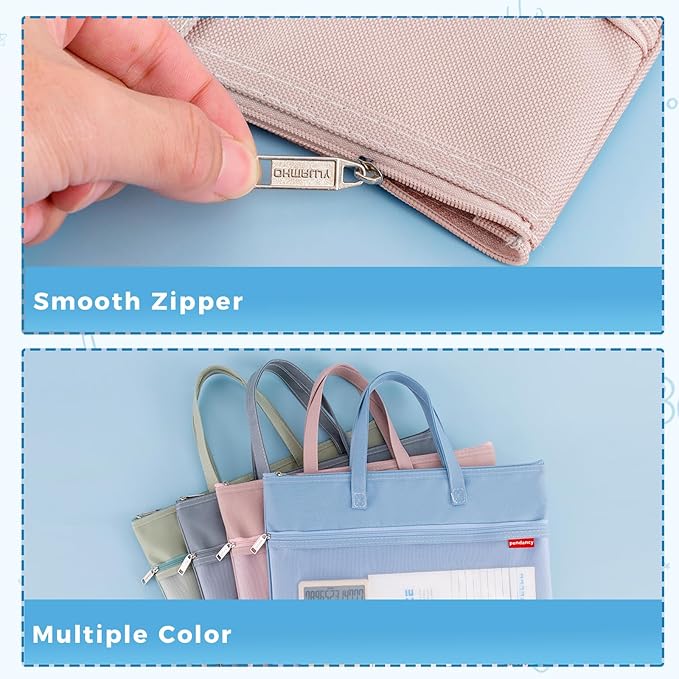 Pendancy Mesh Zipper Pouch A4 Size, Large Double Pocket Waterproof File Bag with Handle, 11x13.8 in Foldable Document Storage for Puzzle Project/Cross Stitch/Travel/Office（Advanced Pink）