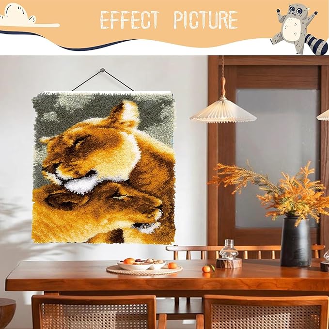 Latch Hook Kits for Adults - DIY Latch Hook Rug Kits for Kids, Crochet Kit for Beginners, Rug Making Kits with Printed Canvas, Gift Packaging. Lion Pattern (15x21 Inch)