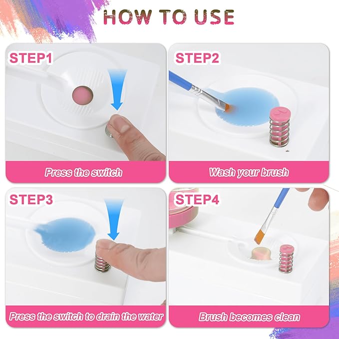 Upgraded All in 1 Paint Brush Cleaner: Paintbrush Cleaners Tool Paint Brush Rinser Paint Water Dispenser Painting Station for Acrylic, Watercolor, Oil Paint（Give 4 Pen & Pen holder & paint tray）