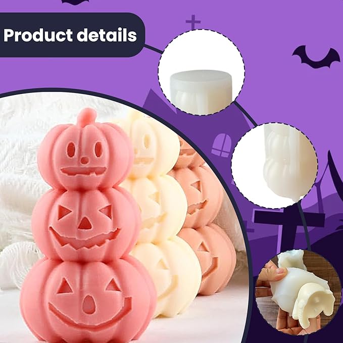 Halloween Pumpkin Candle Molds,3D Halloween Candle Mold Silicone Epoxy Resin Casting Molds for Candle Making Home Decorate Candle Making Aromatherapy Gypsum Candles Clay Craft
