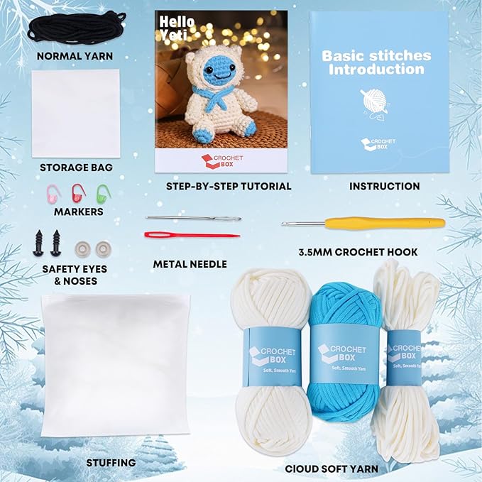 CrochetBox Christmas Crochet Kit for Beginners - Snowman Starters Crochet Kit, Beginners Crocheting Kitting for Adults Teen, Gifts with Crochets Yarns, Hook, Step-by-Step Video, Instruction