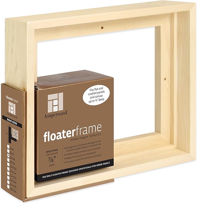 Ampersand Art Supply Floaterframe Readymade Frame for Flat and 7/8" Deep Wood Panel and Canvas Artwork, Paintings, Prints, and More, 8"x10", Maple Bold