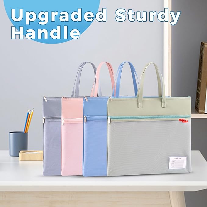 Pendancy Mesh Zipper Pouch A3 Size, Large Double Pocket Waterproof File Bag with Handle, 13x17 in Foldable Document Storage for Puzzle Project/Cross Stitch/Travel/Office（Advanced Green）