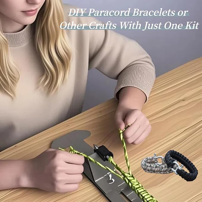 Paracord Jig Tools Bracelet Making Kit Accessories Adjustable Paracord Jig Kit with 2 Cords and 3 Buckles Bracelet Adjustable Length 4" to 13" (Army Green)
