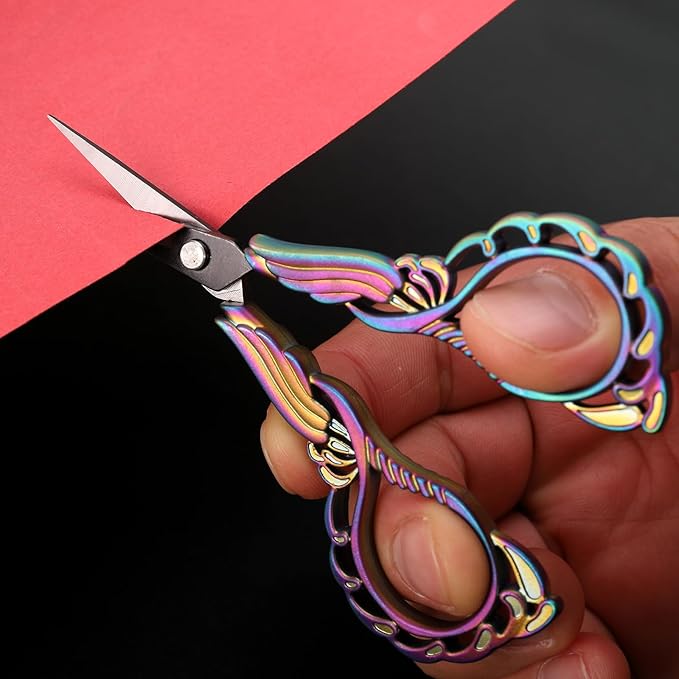 Embroidery Scissors W/Cover Sharp Tip Sewing Crafting Scissor for Needlework Threading Craft Artwork DIY Tools, Vintage Rainbow Mini Shears