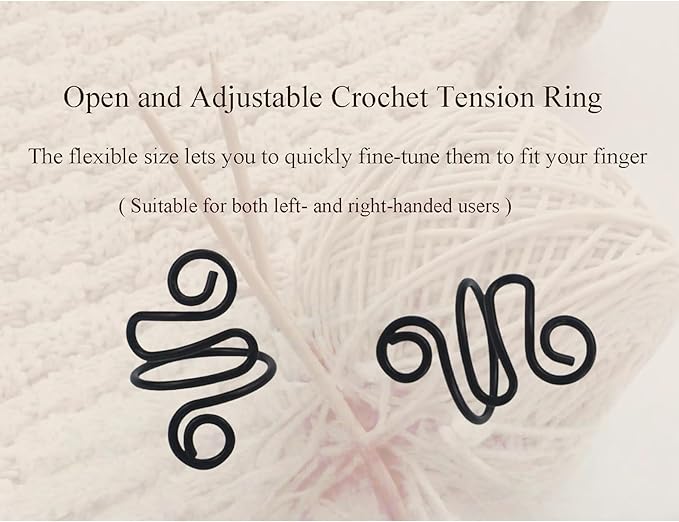 2Pcs Crochet Rings for Finger, Adjustable Open Yarn Guide Crochet Tension Ring for Crocheting Knitting Accessories Supplies Metal Yarn Tension Loop Ring for Finger (Black), SATONBEYI