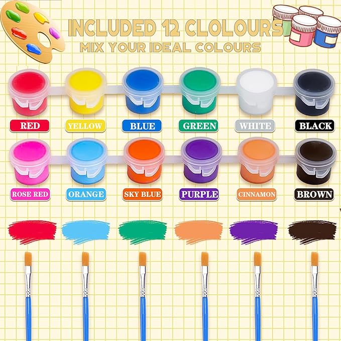 420 Pcs Washable Acrylic Paint for Kids Arts and Crafts, 30 Gouache Watercolor Paint Sets of 12 Colors for Party Classroom Painting Supplies, 30 Flat and 30 Pointed Brushes