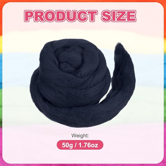 MECCANIXITY Wool Roving Yarn Soft Felting Wool 50g/1.76oz Pure Chunky Roving Yarn for Needle Felting Knitting Blanket Spinning Weaving Art DIY Craft Dark Blue Grey