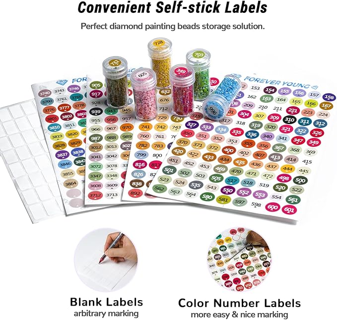 forever young Diamond Painting Storage Containers, 6 Pack 360 Grids Bead Organizer with Labels, Bead Organizers and Storage for Diamond Art Accessories and Tools Box