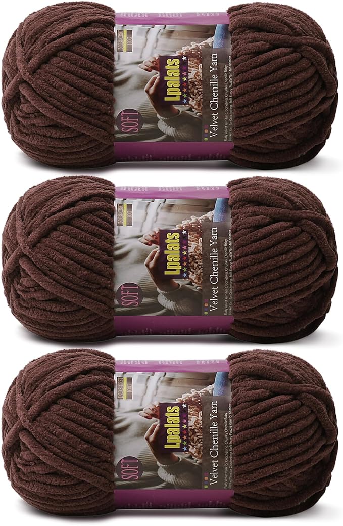 Chunky Chenille Yarn for Crocheting - 3x100g/3.5oz Baby Blanket Yarn for Crocheting Soft - 262 Yards Fluffy Thick Plush Yarns for Knitting Blankets Amigurumi (3, Dark Curry)