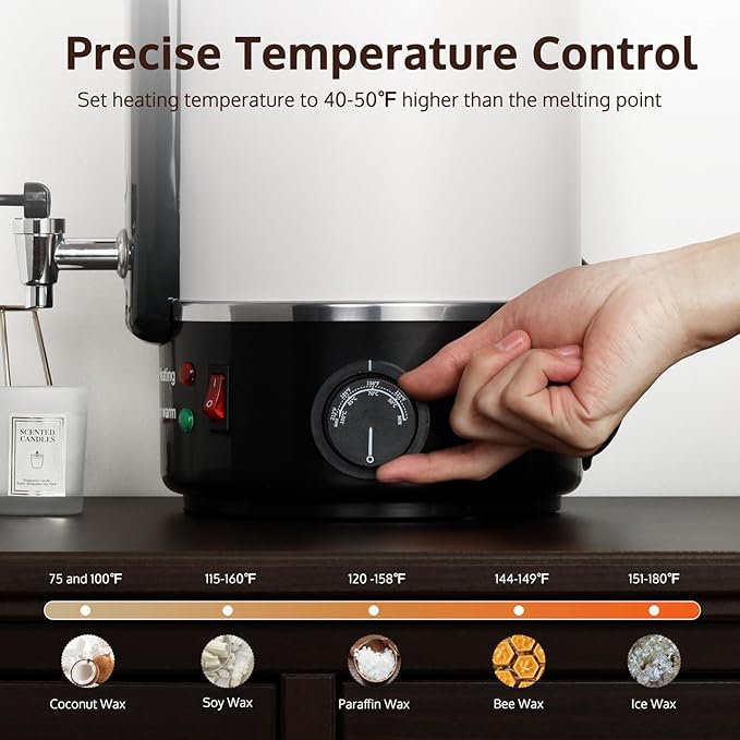 OFFNOVA Wax Melter for Candle Making, 6L Large Wax Melting Pot with Heating Core Spout & Digital Display, Ideal for Business or Craft(White)