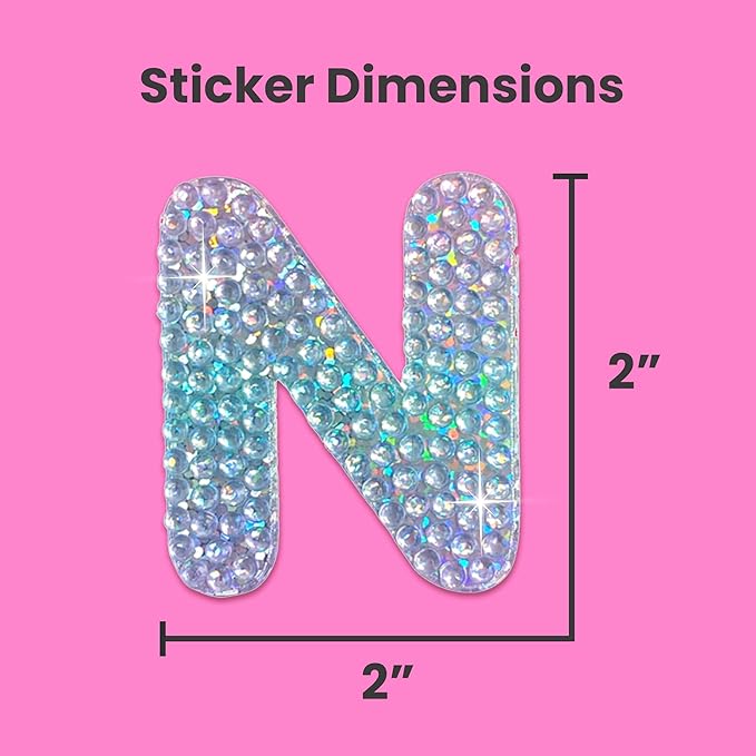StickerBeans® Rhinestone Alphabet Letter Sticker N - Unique Sparkly Design 2” x 2” Cut-to-Shape Adhesive - Personalization, Collecting, Gifting, Scrapbooking, Decorating Laptops, Phone Cases, All Ages