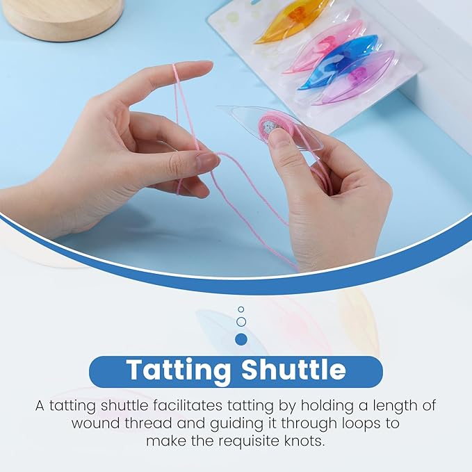 BUTUZE Tatting Shuttle Kit, 5 PCS Plastic Tatting Shuttle with Beading Needles Crochet Hooks Knitting Needles Big Eye Needles Tatting Needles for DIY Hand Lacemaking Craft Tool Weave Yarn Set