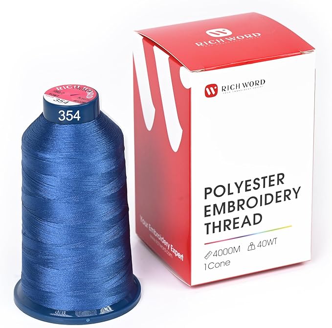 Richword Selected Blue Embroidery Thread 4000M(4374Y) 40WT Polyester Thread 100 Colors Selected for Commercial Multi Needles and Single Needle Embroidery Machine 0354
