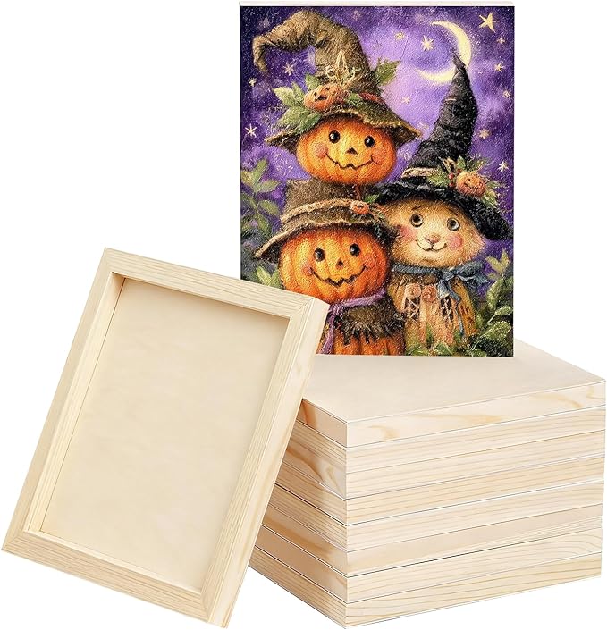 8 Pack 6 x 8 inch Wood Panel Boards,Unfinished Wood Frames for DIY Art Projects, Square Canvas for Painting, Pouring, Arts Use with Oils, Fall Halloween Decorations Panel Canvas