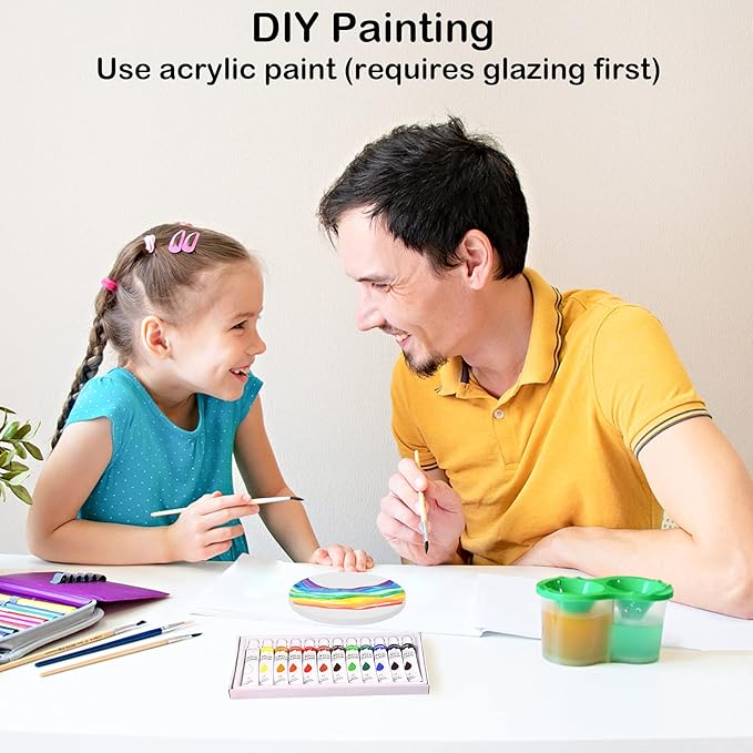 24 Pack Ceramic Tiles for Crafts with 2 Holders, White Unglazed Blank Ceramic Costers with Self-Adhesive Cork Backing Pads for Acrylic Pouring, Painting, Make Your Own DIY Coasters (Round)