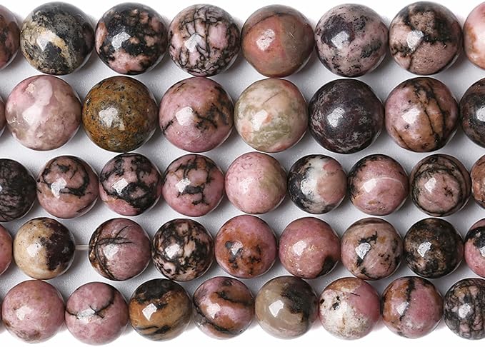 12MM 30PCS Natural Stone Black Stripe Rhodochrosite Gemstone Beads for Jewelry Making DIY Bracelet Necklace Semi Precious Crystal Beads