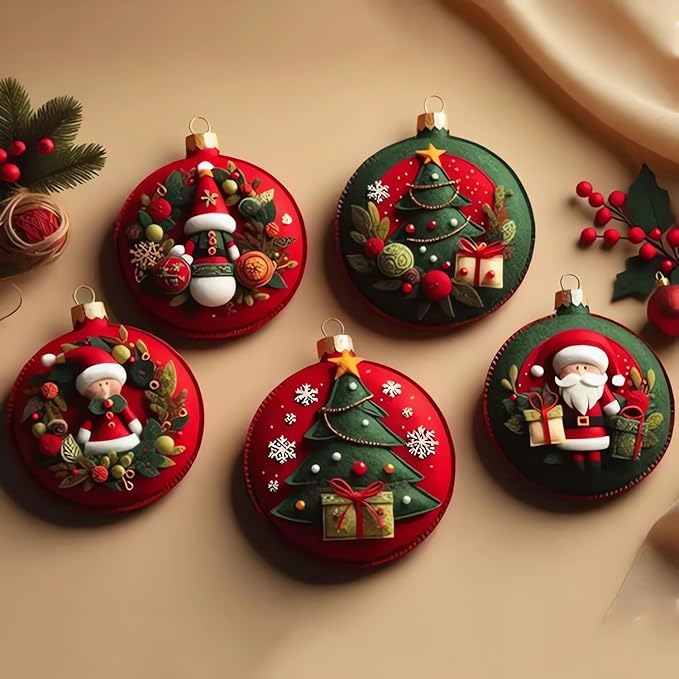 DIY Christmas Felt Patch Kit, Felt Christmas Ornaments, Craft Set with Pre-Cut Felts Sheets, Holiday Craft Kit for Family Fun, Beginner-Friendly, Handmade Xmas Decorations for Tree & Home (#F)
