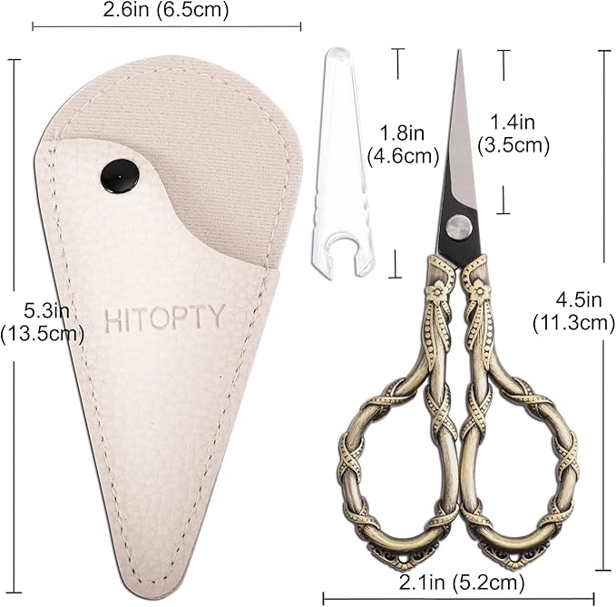 Sewing Scissors Small Sharp Vintage Embroidery Scissors, Tip Detail Thread Cutting Scissor for Craft Needlework Cross Stitch Daily Use Travel Shears with Cover