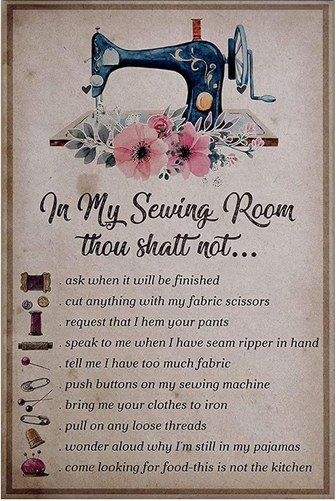 Vintage Metal Tin Sign Sewing Patterns Sewing Room Poster in My Sewing Room Thou Shalt Not Sewing Room Decor Indoor Outdoor Home Bar Coffee Kitchen Wall Decor 8x12 Inch