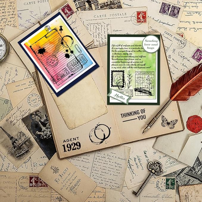 GLOBLELAND Vintage Postcard Background Cling Rubber Stamp 7.09x8.66inch Labels EVA Stamps Embossing Stamp Seal for DIY Scrapbooking and Card Making Paper Craft Decor