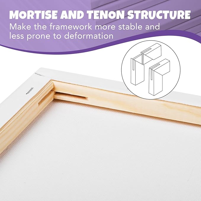 ESRICH Stretched Canvas for Painting 16x20 Inch, 12Pack Large Canvas for Painting, Primed Acid-Free Cotton Blank Canvases, Art Paint Canvases for Oil Paint,Watercolor,Acrylic Paint,Gouache and Tempera