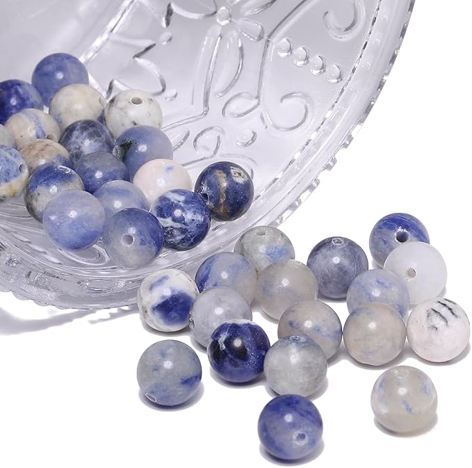 45pcs 8mm Natural Stone Beads White Blue Sodalite Beads Crystal Gemstone for Jewelry Making, DIY Bracelet Necklace