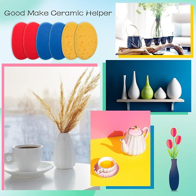 12Pcs Clay Sponges for Clay, Boyistar Ceramics Pottery Clay Sponge for Shaping and Clean Sponge with 3-Density Clay Sponge Artists Sponge for Pottery Modeling Sculpting with Mesh Bag