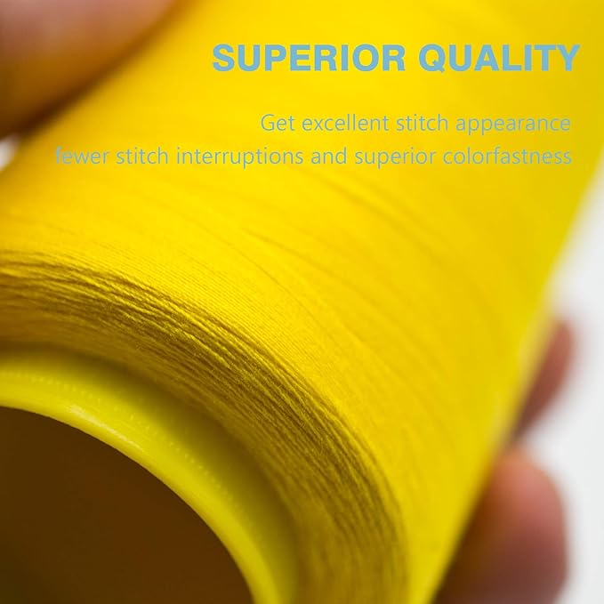 Yellow Serger Thread, All-Purpose Thread for Sewing, Polyester, 4 Cones of 3000 Yards Each Spool for Sewing Machine