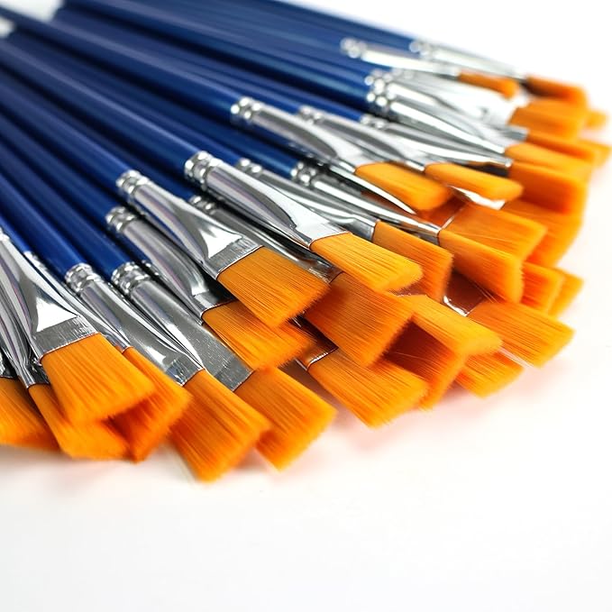 1/2 inch Flat Paint Brushes for Acrylic Painting,40-Pack Small Paint Brushes Bulk with Wooden Handle for Acrylic, Watercolor, Oil, Crafts, Face Body Art