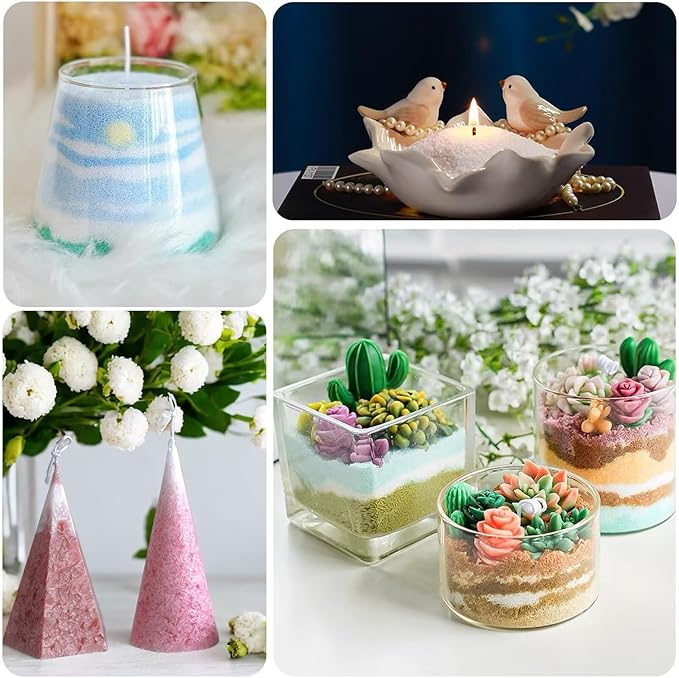 Aufien Candle Sand with Wicks, 21.4 Oz Pearled Candle, DIY Bead Powder Sand Wax Making kit Refillable Non Toxic for Handmade, Wedding and Halloween Christmas Decorations Green Unscented