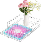 1 Pcs Acrylic Scalloped Tray Large Clear Acrylic Tray with Drawer for Insert Customizable Photos, Art, and Fabric Scalloped Basket for Needlepoint Napkin Frame Display Messages (12" X 12")