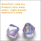 1100PCS 4mm Bicone Crystal Glass Beads for Jewelry Making, Sparkling Mini Beads for Suncatchers, DIY Bracelets & Craft Projects (Light Purple)