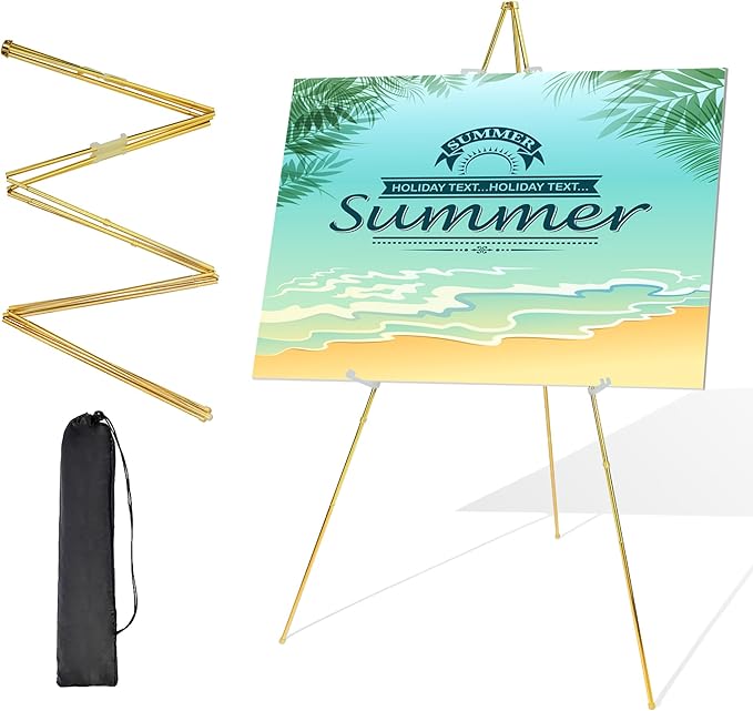 Easel Stand for Sign 63'' Art Easels for Display Wedding Welcome Poster Stand Portable Floor Metal Easel Gold