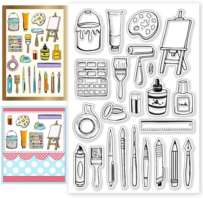 CHGCRAFT Painting Tools Clear Stamps Cake Transparent Silicone Stamps Brushes Brushboard Silicone Clear Stamp for Cards Making DIY Scrapbooking Album Photo Journal