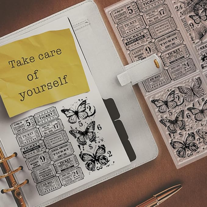 GLOBLELAND Retro Woman Postcard Background Clear Stamps for Cards Making Vintage Butterfly Silicone Clear Stamp Seals 5.83x8.27inch Transparent Stamps for DIY Scrapbooking Photo Album Journal