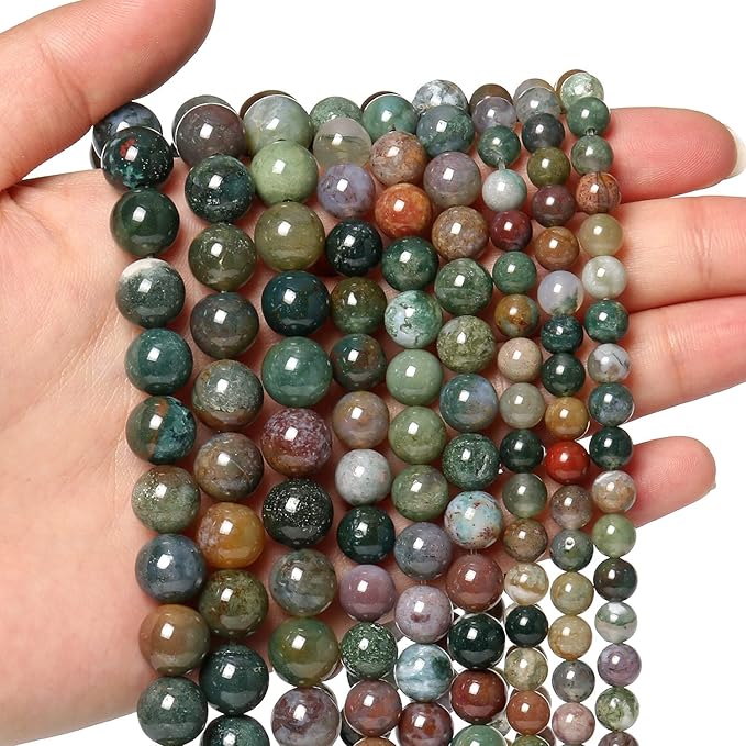60pcs 6mm Natural Stone Beads Indian Agate Beads Crystal Gemstone for Jewelry Making, DIY Bracelet Necklace