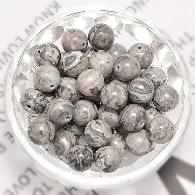 NCB 200pcs 4mm Landscape(Map Japser) Small Tiny Loose Beads for Jewelry Making Natural Semi Precious Round Smooth Gemstones Spacers Charms for Necklaces Bracelets (Landscape(Map Japser), 4mm 200Beads)