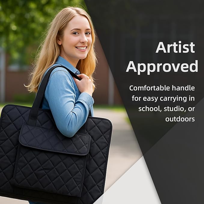 JJRING 18x24 Quilting Portfolio Bag, Lightweight Black Art Canvas Portfolio Case, Portable Storage Case for Posters, Artwork, Drawing and Sketching Boards