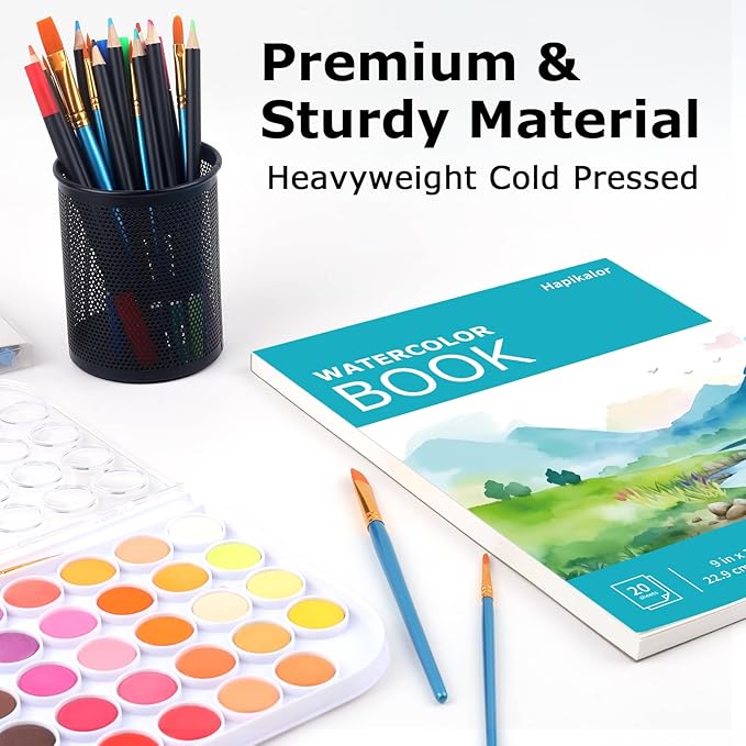 Hapikalor 4-Pack 9"x12"Watercolor Paper Pad, Bulk School Supplies for Kids, Teacher Classroom Must Have, Art Watercolor Paper, Arts & Crafts, Watercolor Pad for Finger Paint, Watercolor Pens, Teal