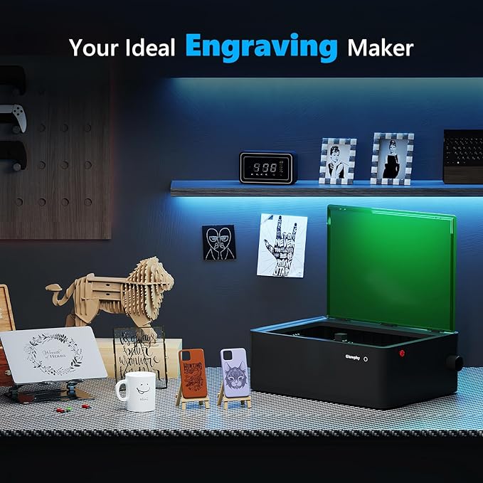 Gluwphy Laser Engraver Machine 5000mW(5W) Enclosed Diode Laser Cutter for Beginner, Class 1 Safety Laser Engraving Machine for Wood, Metal,Black