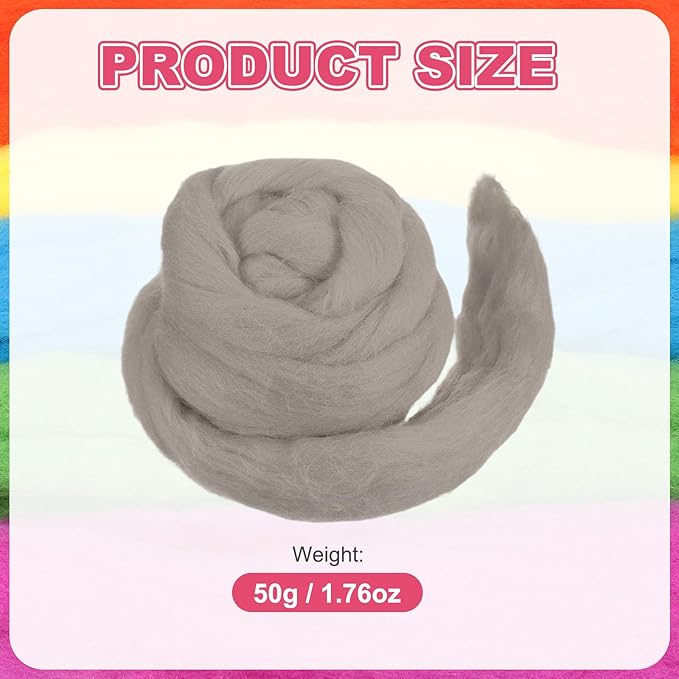 MECCANIXITY Wool Roving Yarn Soft Felting Wool 50g/1.76oz Pure Chunky Roving Yarn for Needle Felting Knitting Blanket Spinning Weaving Art DIY Craft Light Coffee
