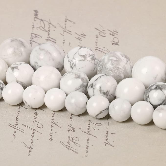 60pcs 6mm Natural Stone Beads White Howlite Beads Crystal Gemstone for Jewelry Making, DIY Bracelet Necklace