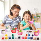 Pasimy 6 Set DIY Ceramic Succulent Planter Pots Paint Your Own Flower Pots Craft Kit Unpainted Bisque Paintable Flowerpot with Brush Palette Ready to Paint for Family Activity Gift (Flamingo)