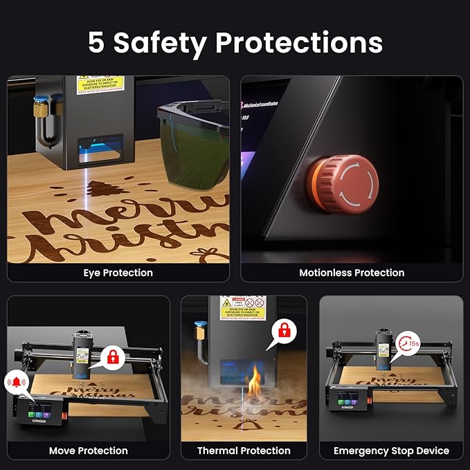 Longer RAY5 20W Laser Engraver with Air Pump, 17.3"x 17.3" Honeycomb Bed, Rotary Roller, and 8 Risers – Cuts and engraves Wood, Metal, Acrylic, tumblers